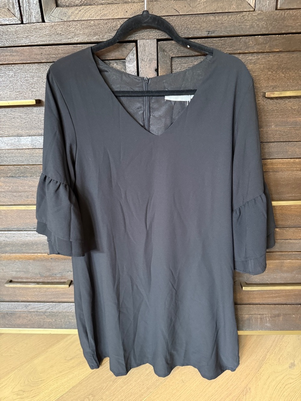 V-Neck Black Ruffle Sleeve Women's Dress